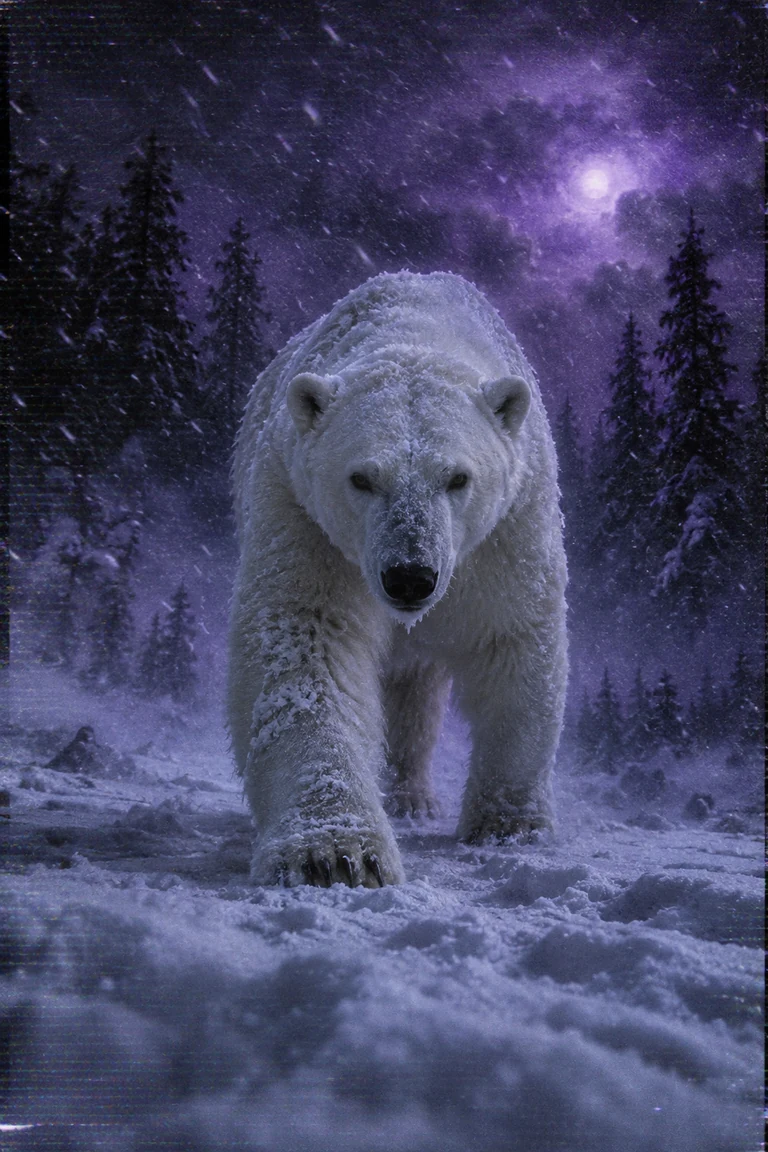 Polar Bear 2026 walks toward camera AI video